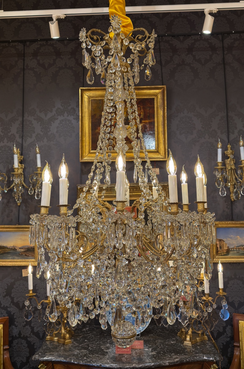 Twelve-arm Gilt Bronze And Baccarat Crystal Chandelier, C. 1880