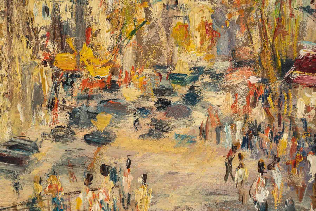 Serge Belloni (1925-2005) La Porte Saint-denis Oil On Canvas Circa 1970-photo-1