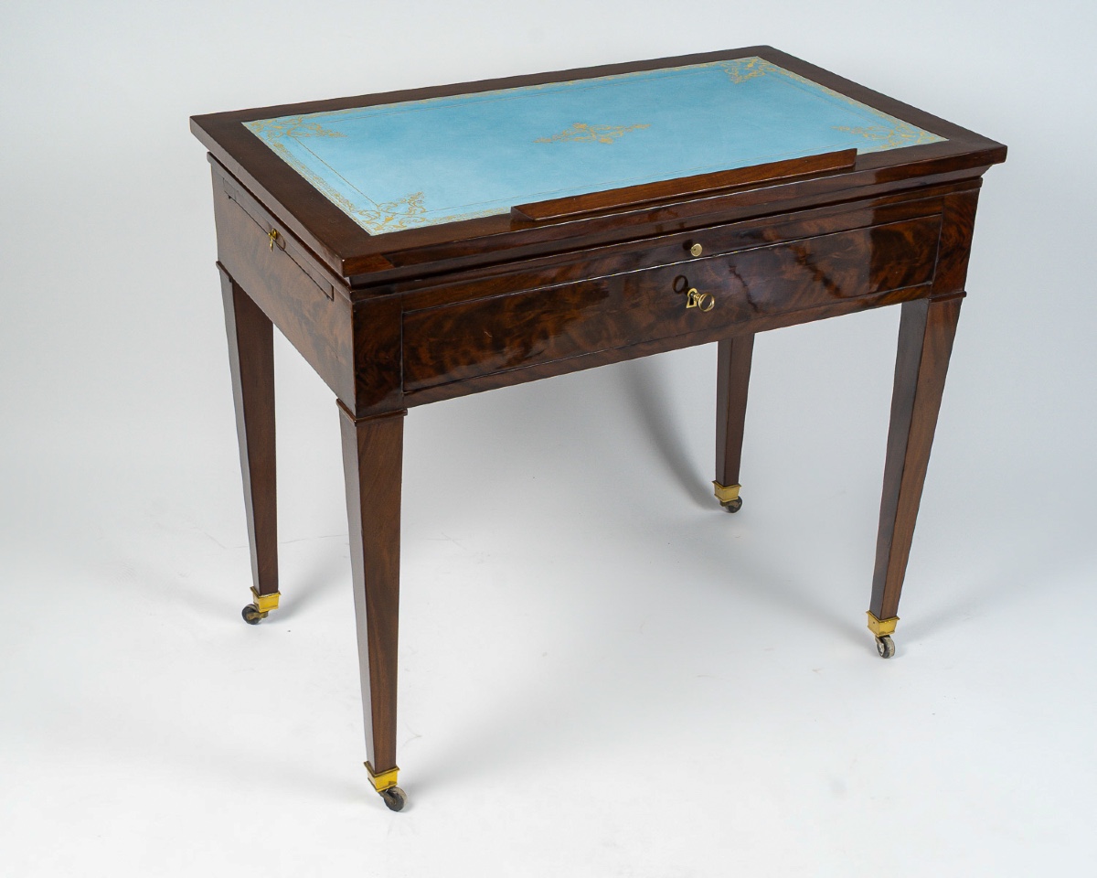 Directoire Period Mahogany And Flamed Cuban Mahogany Tronchin Table, C. 1795-1799-photo-3