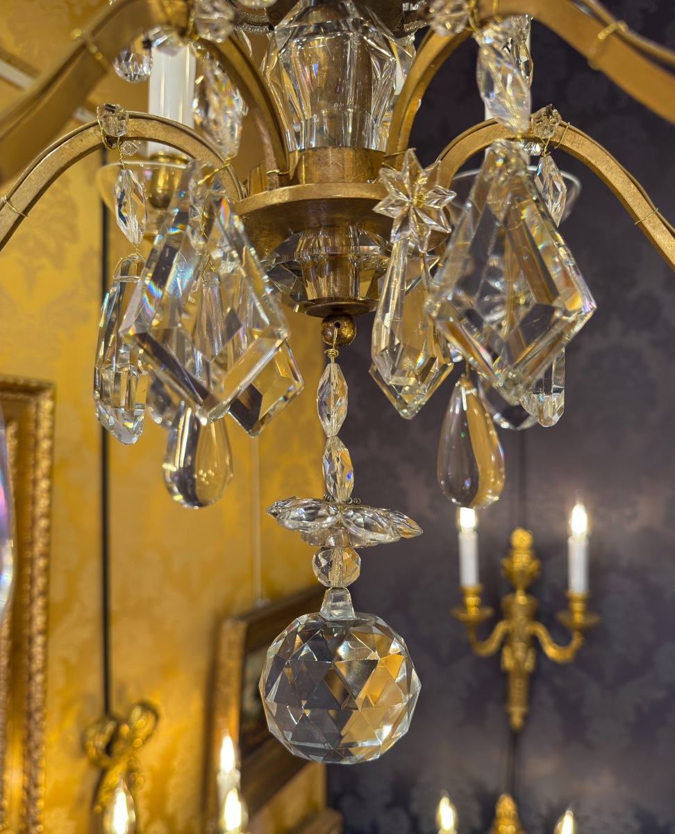 Twisted Cage Chandelier In Gilt Bronze And Cut Crystal By Maison Baguès, C. 1920-photo-2