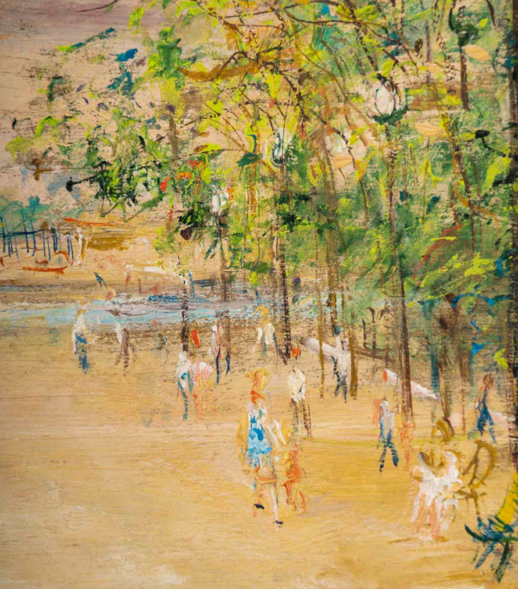 Serge Belloni (1925-2005) - Le Jardin des Tuileries huile sur bois vers 1970-photo-4