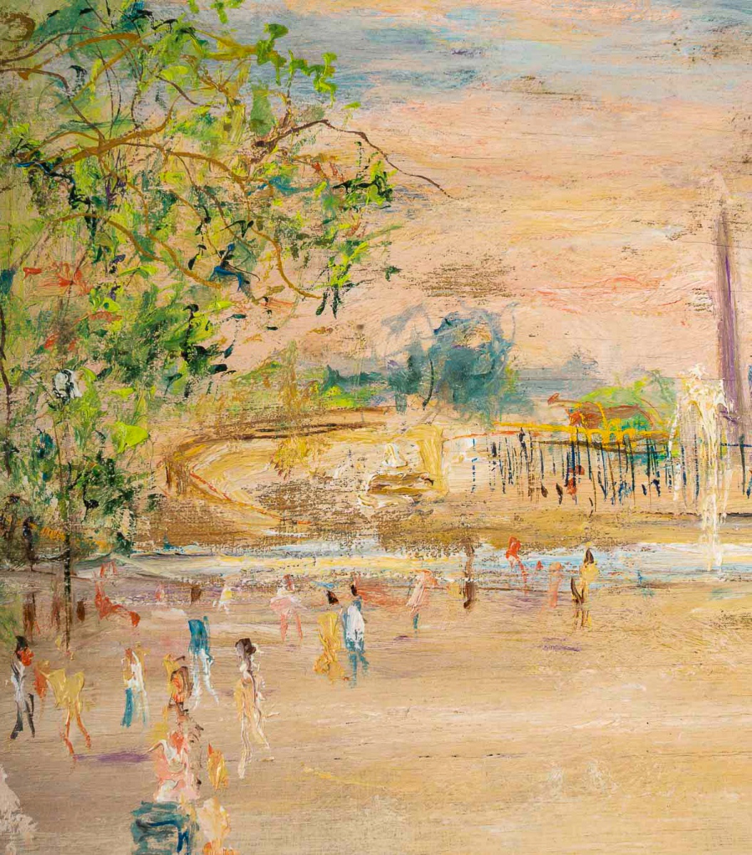 Serge Belloni (1925-2005) - Le Jardin des Tuileries huile sur bois vers 1970-photo-1
