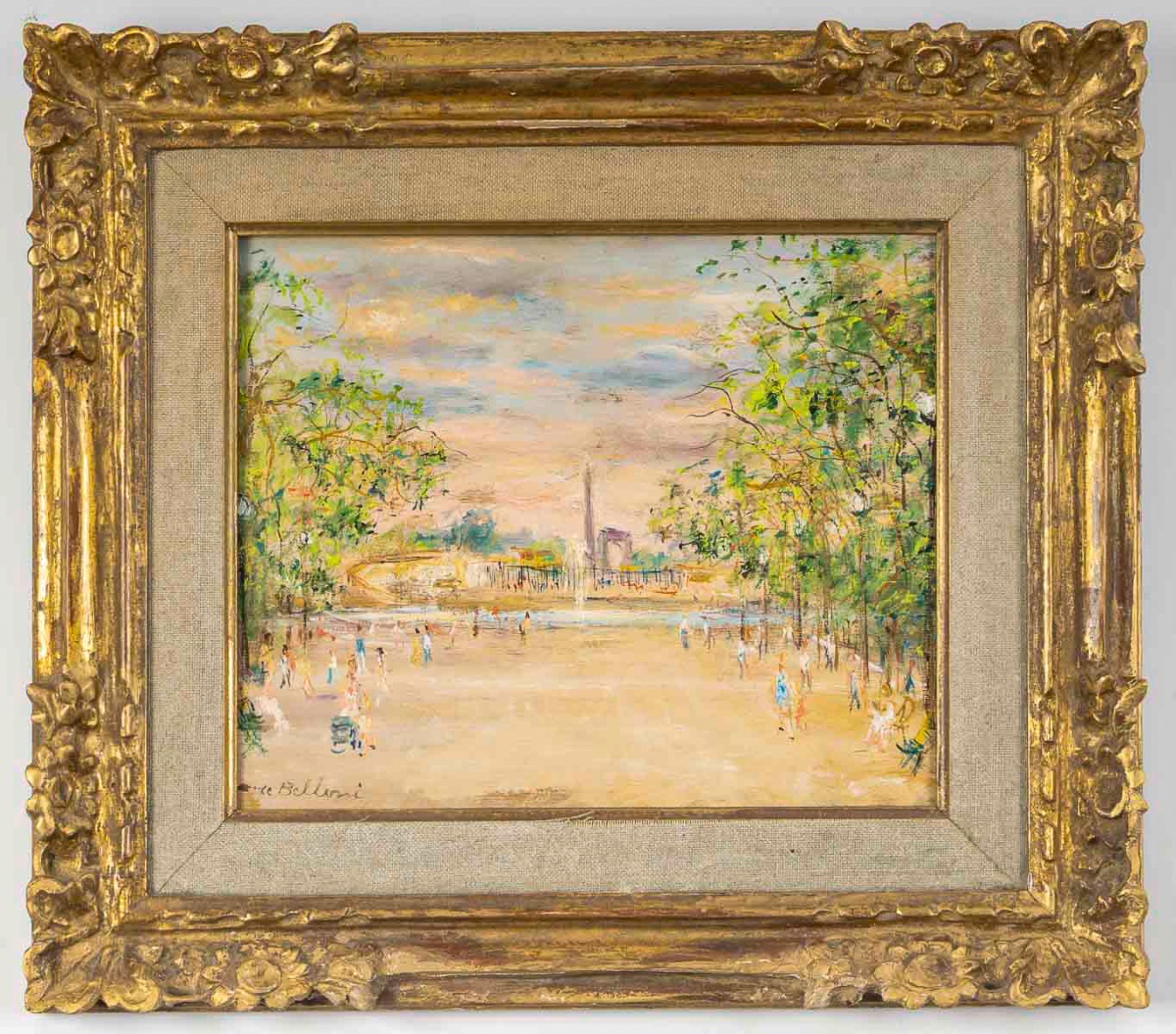 Serge Belloni (1925-2005) - Le Jardin des Tuileries huile sur bois vers 1970
