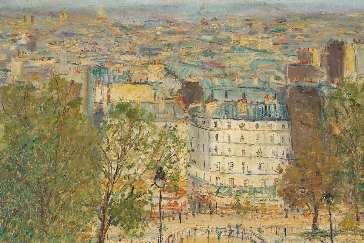 Serge Belloni (1925–2005) Montmartre Louise Michel Square From Sacré-coeur, Oil On Canvas-photo-4