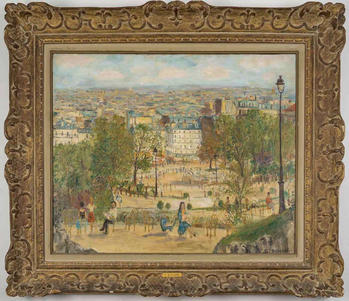 Serge Belloni (1925–2005) Montmartre Louise Michel Square From Sacré-coeur, Oil On Canvas