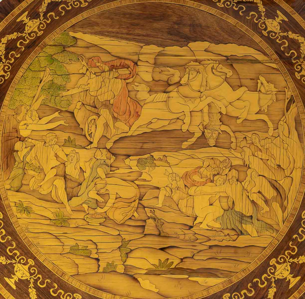 Table circulaire en marqueterie au Mythe de Phaéton, Italie fin XVIIIe siècle-photo-2