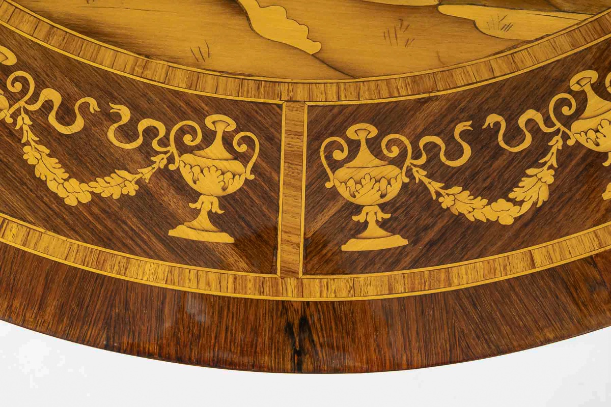 Table circulaire en marqueterie au Mythe de Phaéton, Italie fin XVIIIe siècle-photo-6