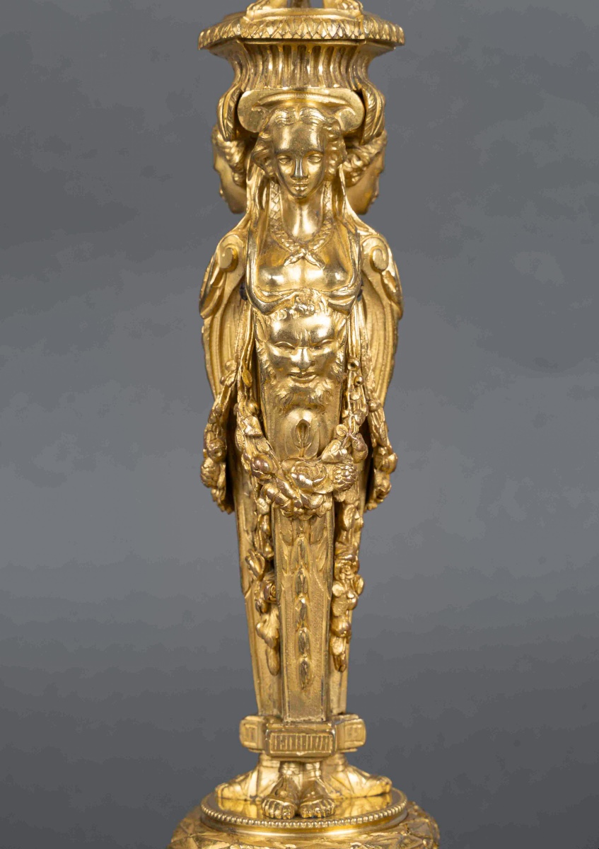 Pair Of Louis XVI Style Gilt Bronze Flambeaux, After Jean-démosthène Dugourc (1749–1825)-photo-3