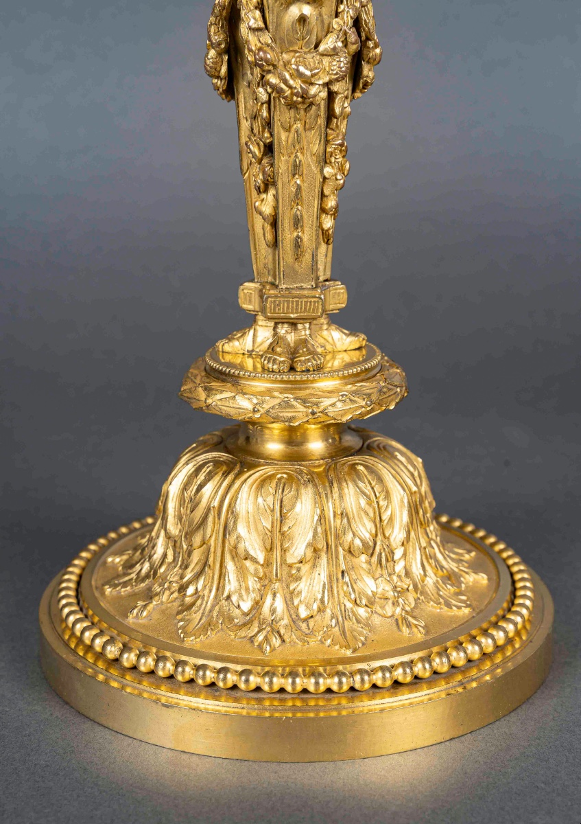 Pair Of Louis XVI Style Gilt Bronze Flambeaux, After Jean-démosthène Dugourc (1749–1825)-photo-3