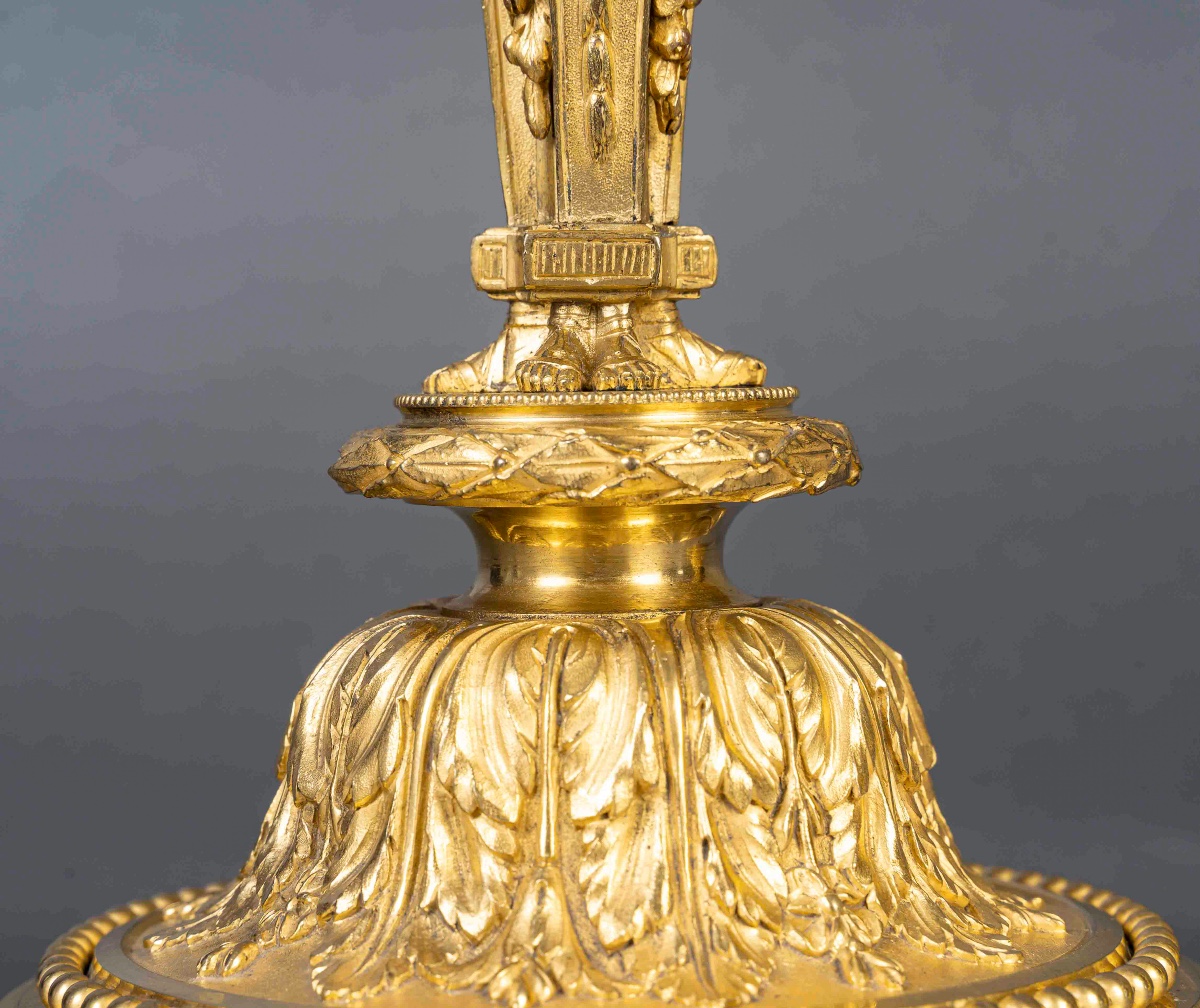 Pair Of Louis XVI Style Gilt Bronze Flambeaux, After Jean-démosthène Dugourc (1749–1825)-photo-5