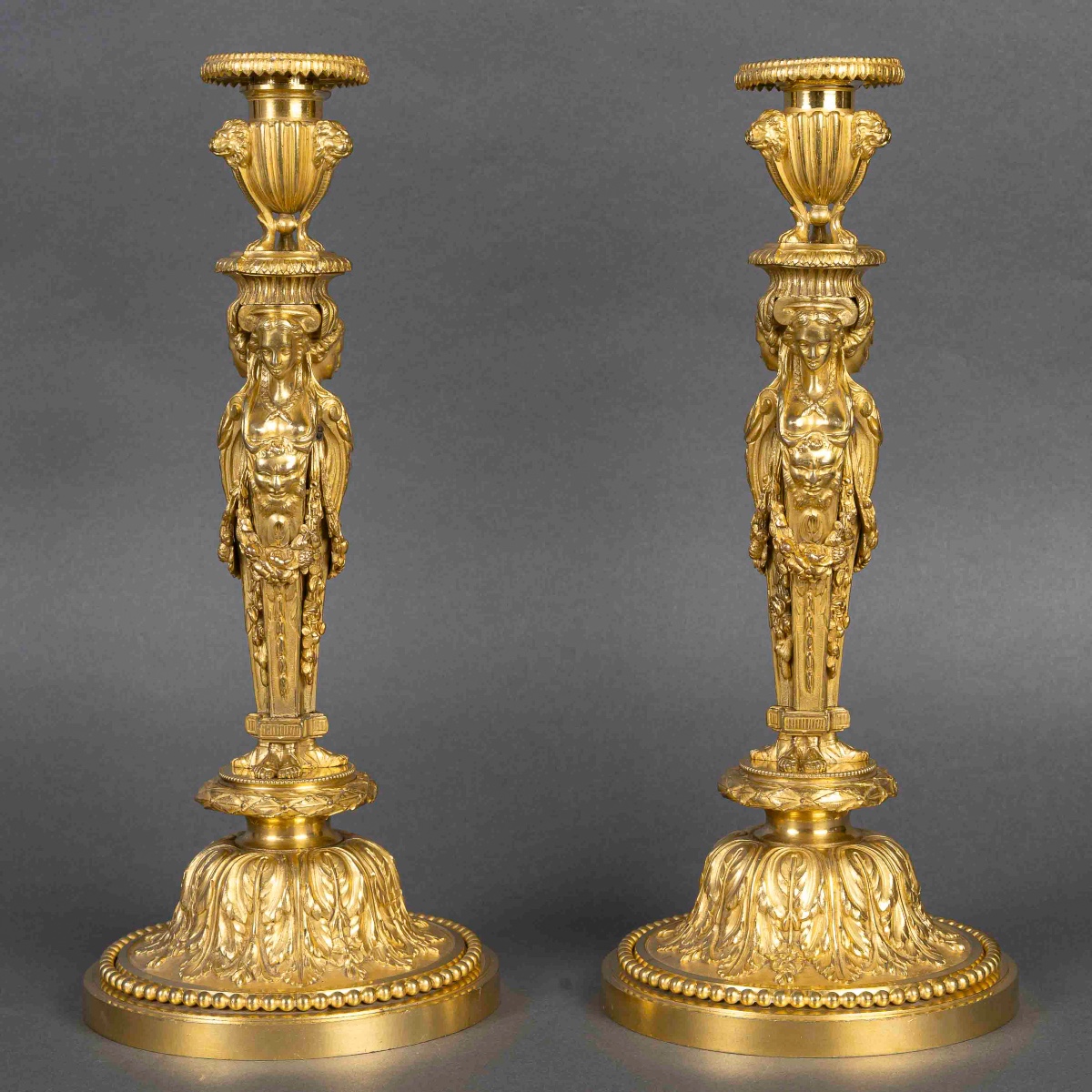 Pair Of Louis XVI Style Gilt Bronze Flambeaux, After Jean-démosthène Dugourc (1749–1825)