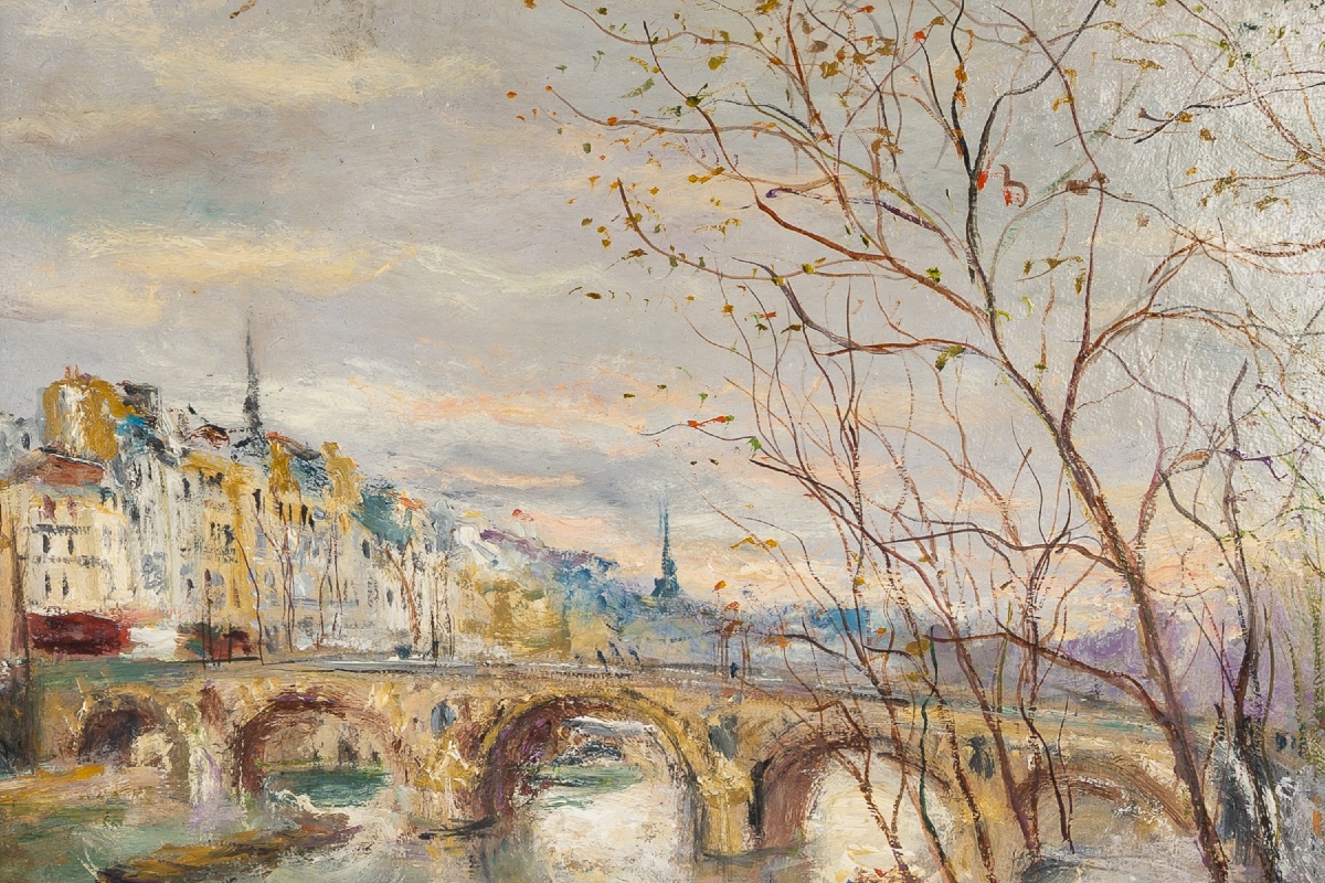 Serge Belloni (1925-2005) Le Pont Marie et l’Ile Saint-Louis Huile sur panneau vers 1970-photo-3