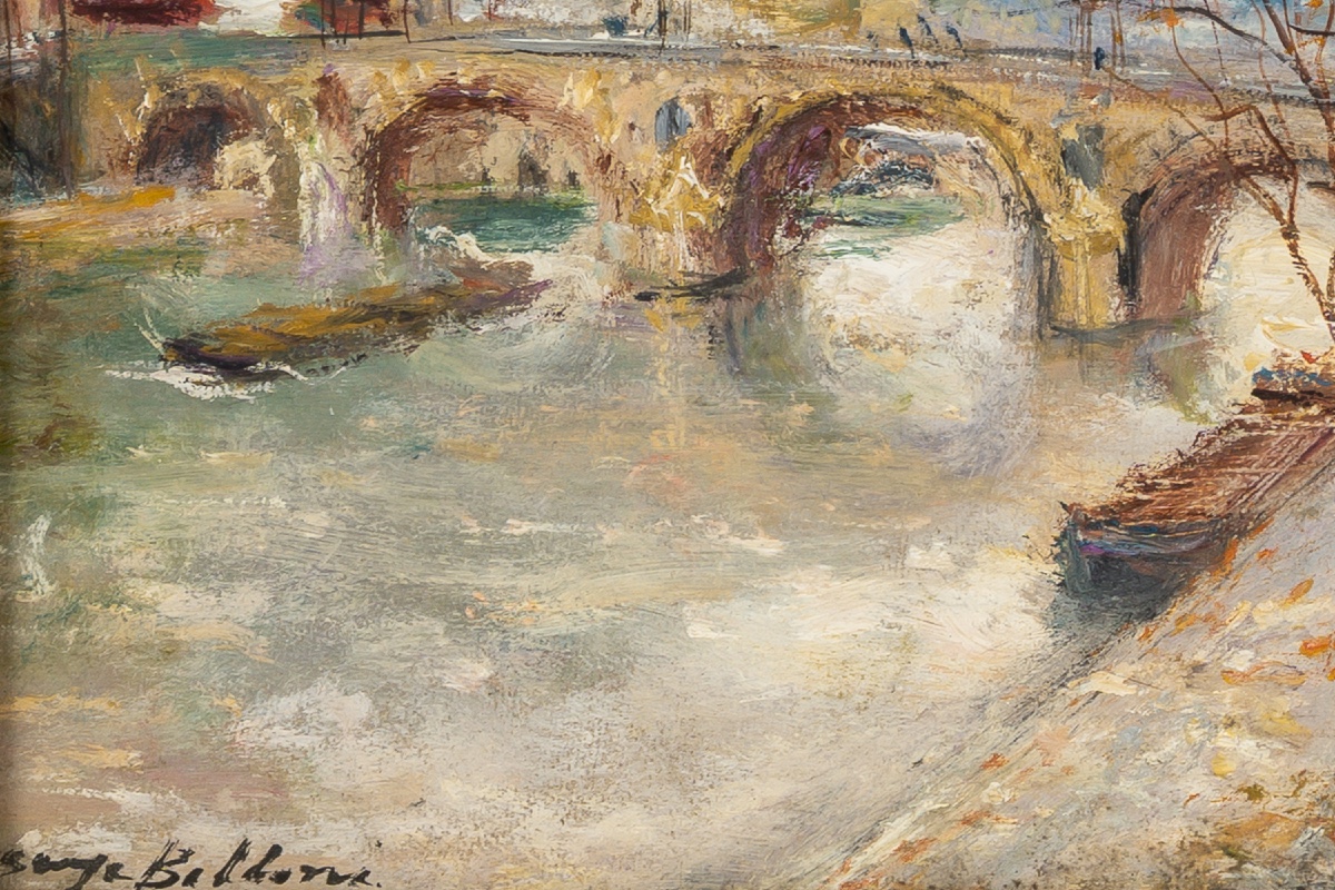 Serge Belloni (1925-2005) Le Pont Marie et l’Ile Saint-Louis Huile sur panneau vers 1970-photo-4