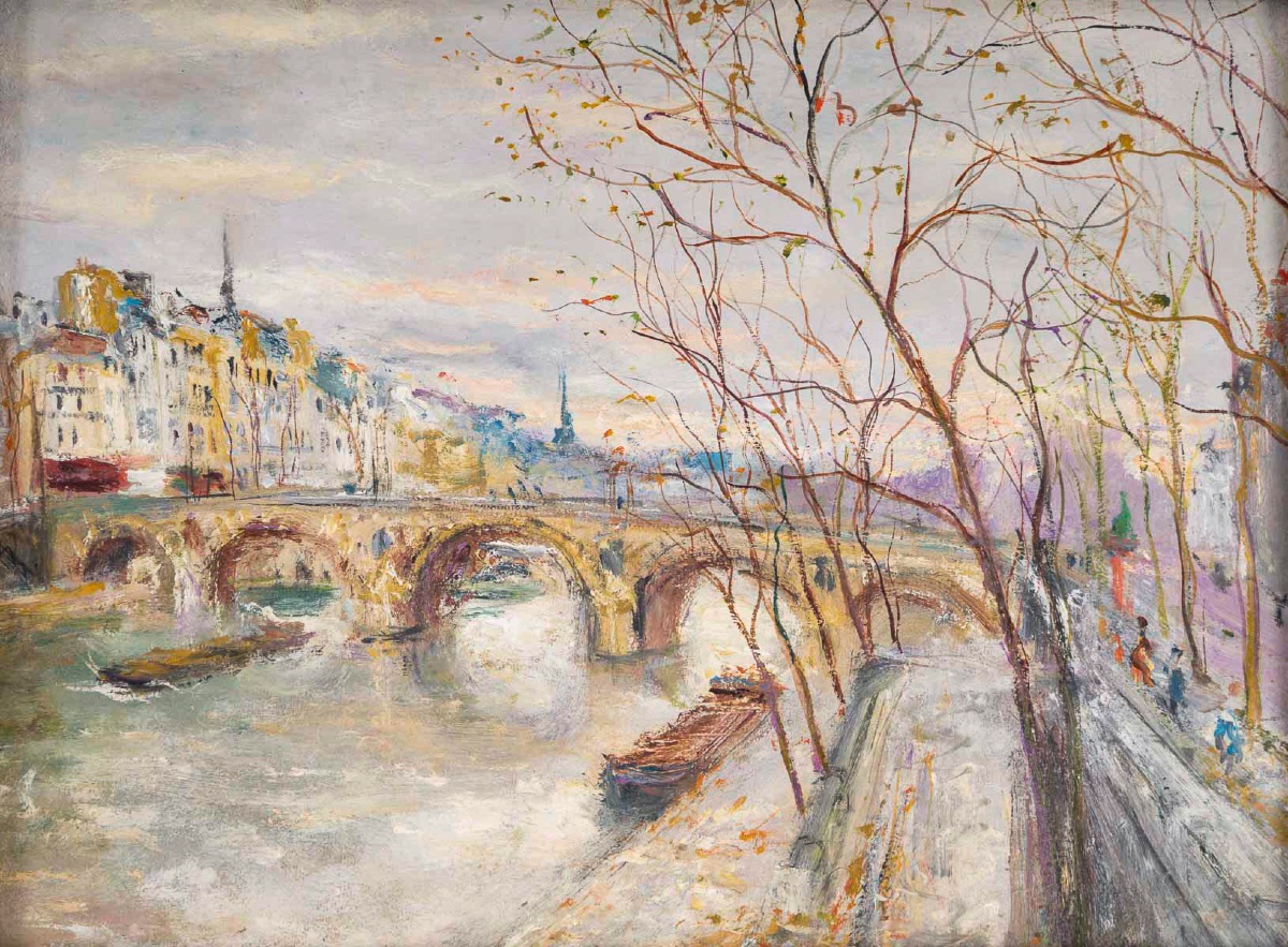 Serge Belloni (1925-2005) Le Pont Marie et l’Ile Saint-Louis Huile sur panneau vers 1970-photo-3