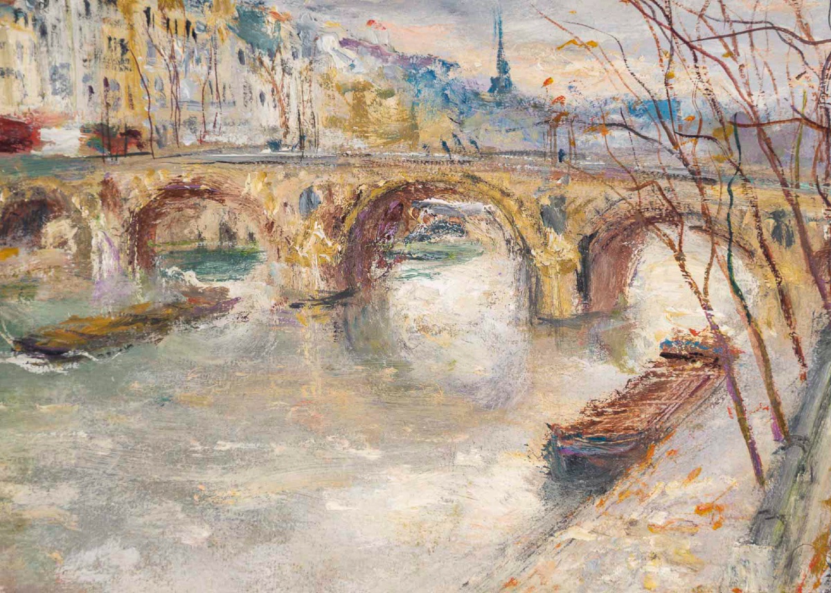 Serge Belloni (1925-2005) Le Pont Marie et l’Ile Saint-Louis Huile sur panneau vers 1970-photo-4