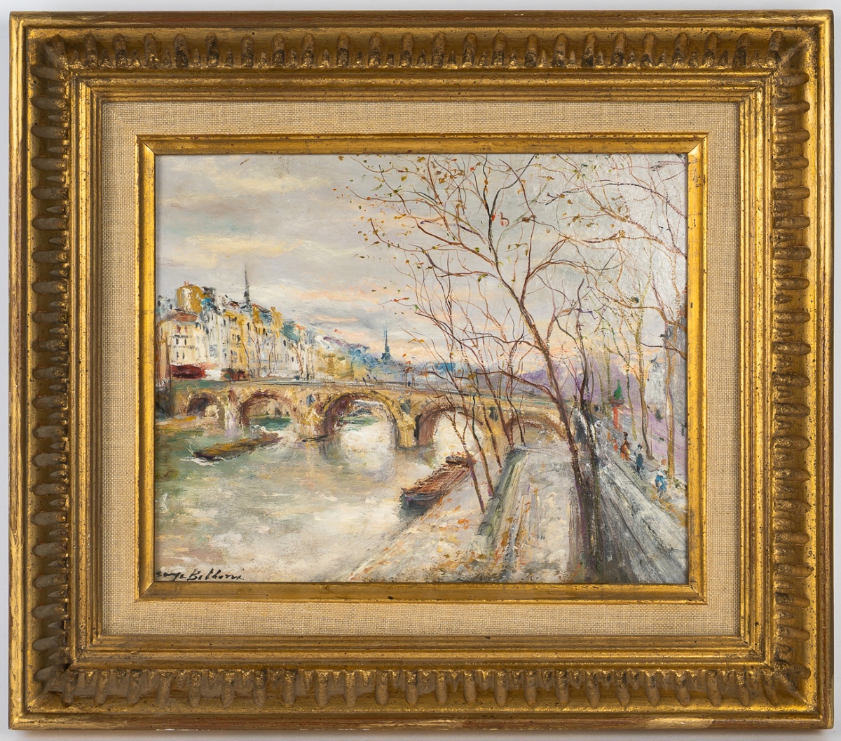 Serge Belloni (1925-2005) Le Pont Marie et l’Ile Saint-Louis Huile sur panneau vers 1970