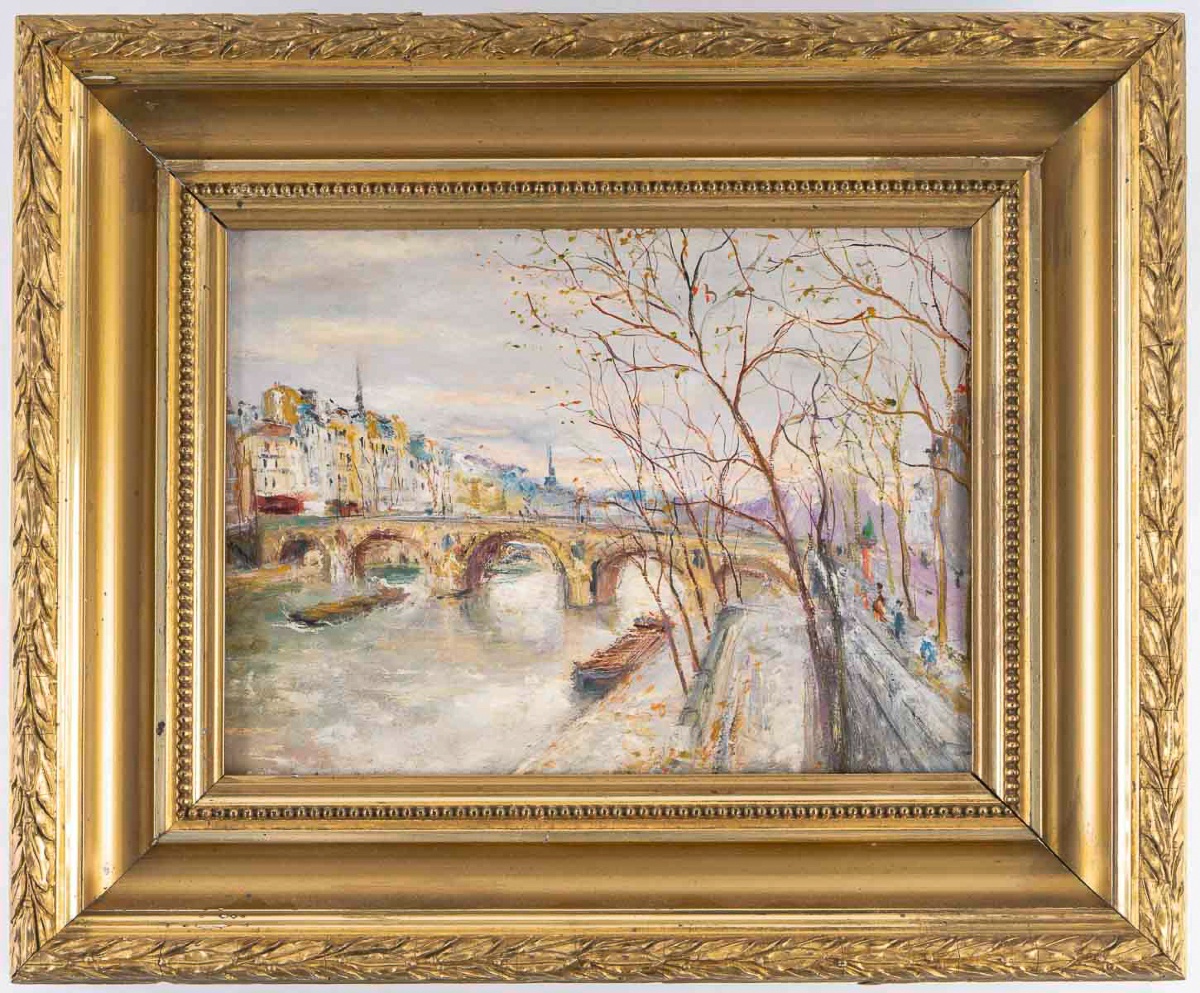 Serge Belloni (1925-2005) Le Pont Marie et l’Ile Saint-Louis Huile sur panneau vers 1970