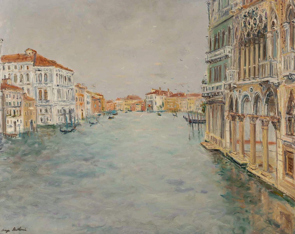 Serge Belloni (1925-2005) Vue du Grand Canal et du Palais CA’ d’Oro huile sur toile vers 1970-photo-2