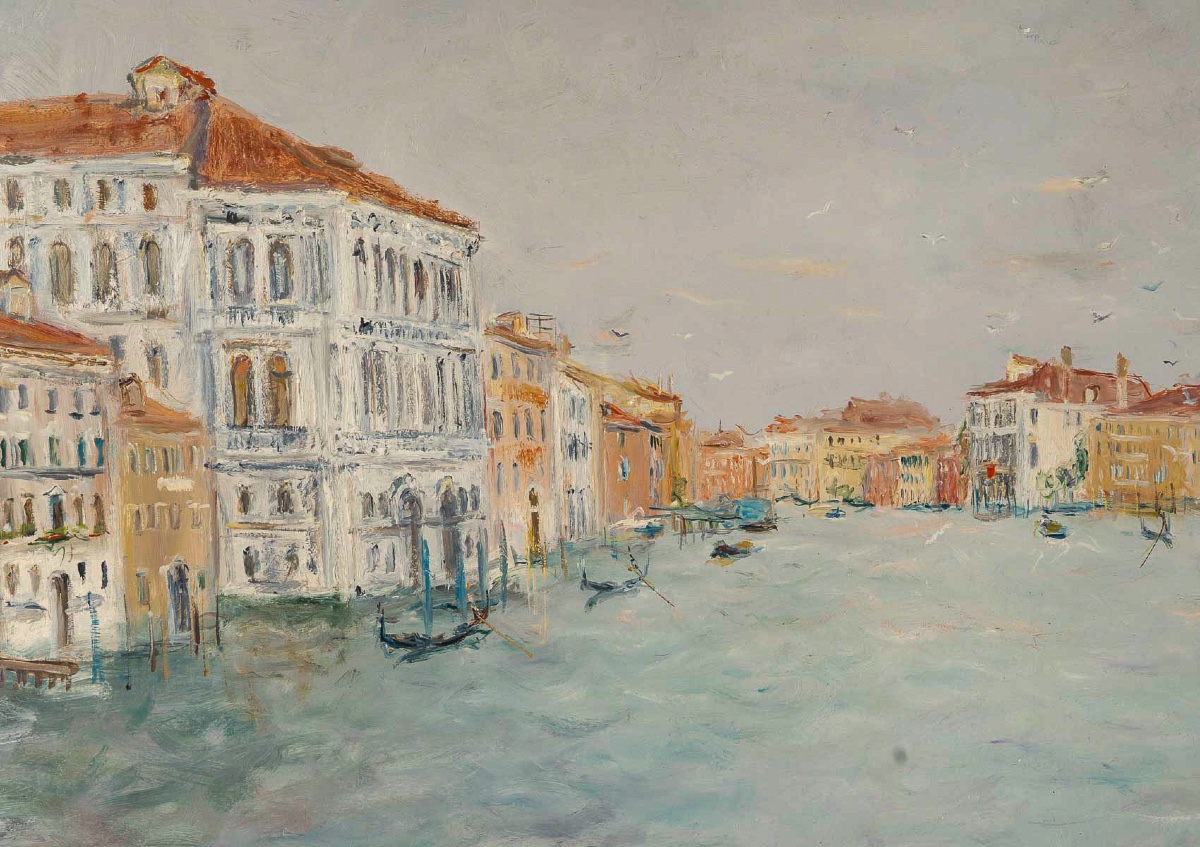 Serge Belloni (1925-2005) Vue du Grand Canal et du Palais CA’ d’Oro huile sur toile vers 1970-photo-4