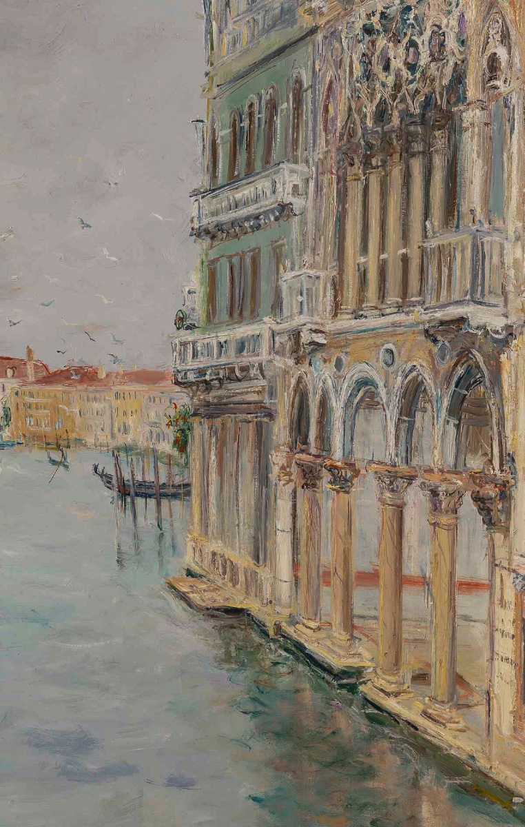 Serge Belloni (1925-2005) Vue du Grand Canal et du Palais CA’ d’Oro huile sur toile vers 1970-photo-3