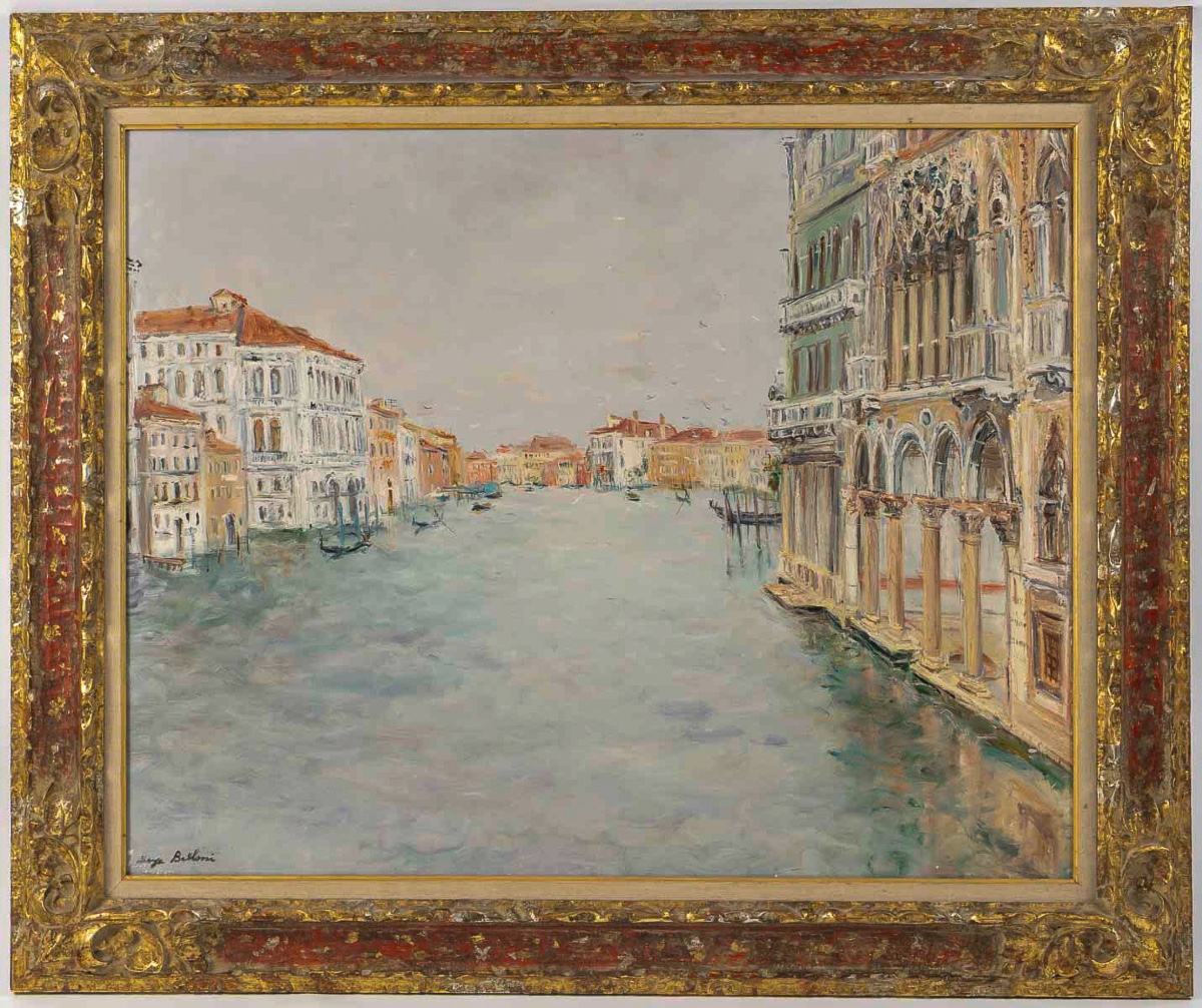 Serge Belloni (1925-2005) Vue du Grand Canal et du Palais CA’ d’Oro huile sur toile vers 1970