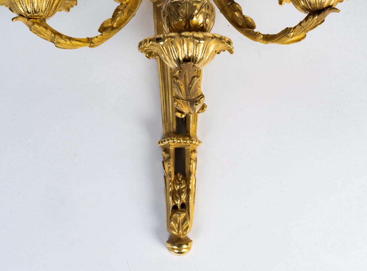A Fine Pair Of Louis XVI-style Gilt-bronze Wall Sconces, C. 1850-photo-4