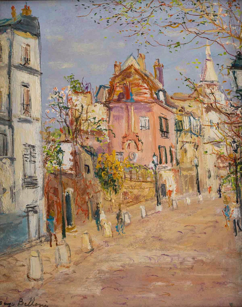 Serge Belloni (1925-2005) - Paris Spring View Of Rue De L’abreuvoir  Oil On Panel, Circa 1980-photo-2