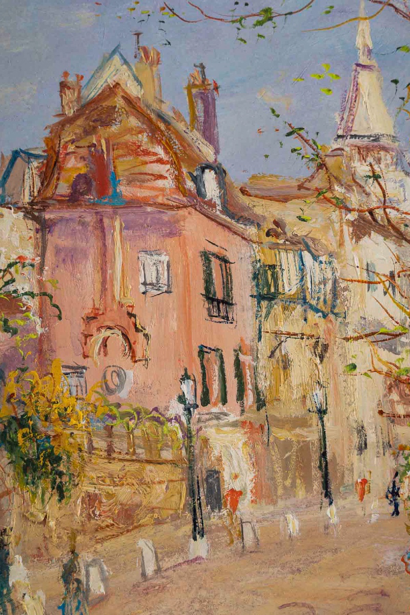 Serge Belloni (1925-2005) - Paris Spring View Of Rue De L’abreuvoir  Oil On Panel, Circa 1980-photo-1