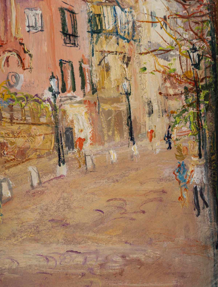 Serge Belloni (1925-2005) - Paris Spring View Of Rue De L’abreuvoir  Oil On Panel, Circa 1980-photo-2