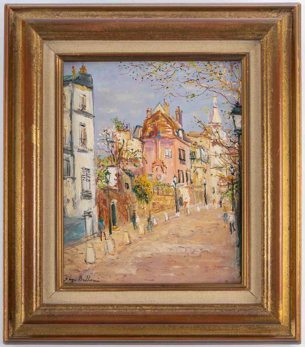 Serge Belloni (1925-2005) - Paris Spring View Of Rue De L’abreuvoir  Oil On Panel, Circa 1980-photo-4