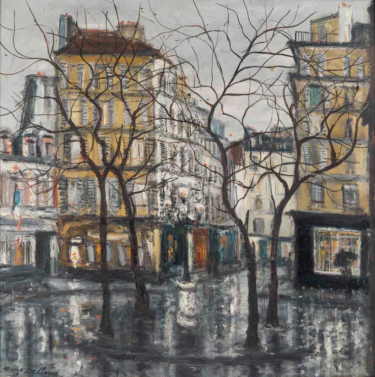 Serge Belloni (1925-2005) - La Place Furstemberg Under The Rain Oil On Canvas, Circa 1960-photo-2