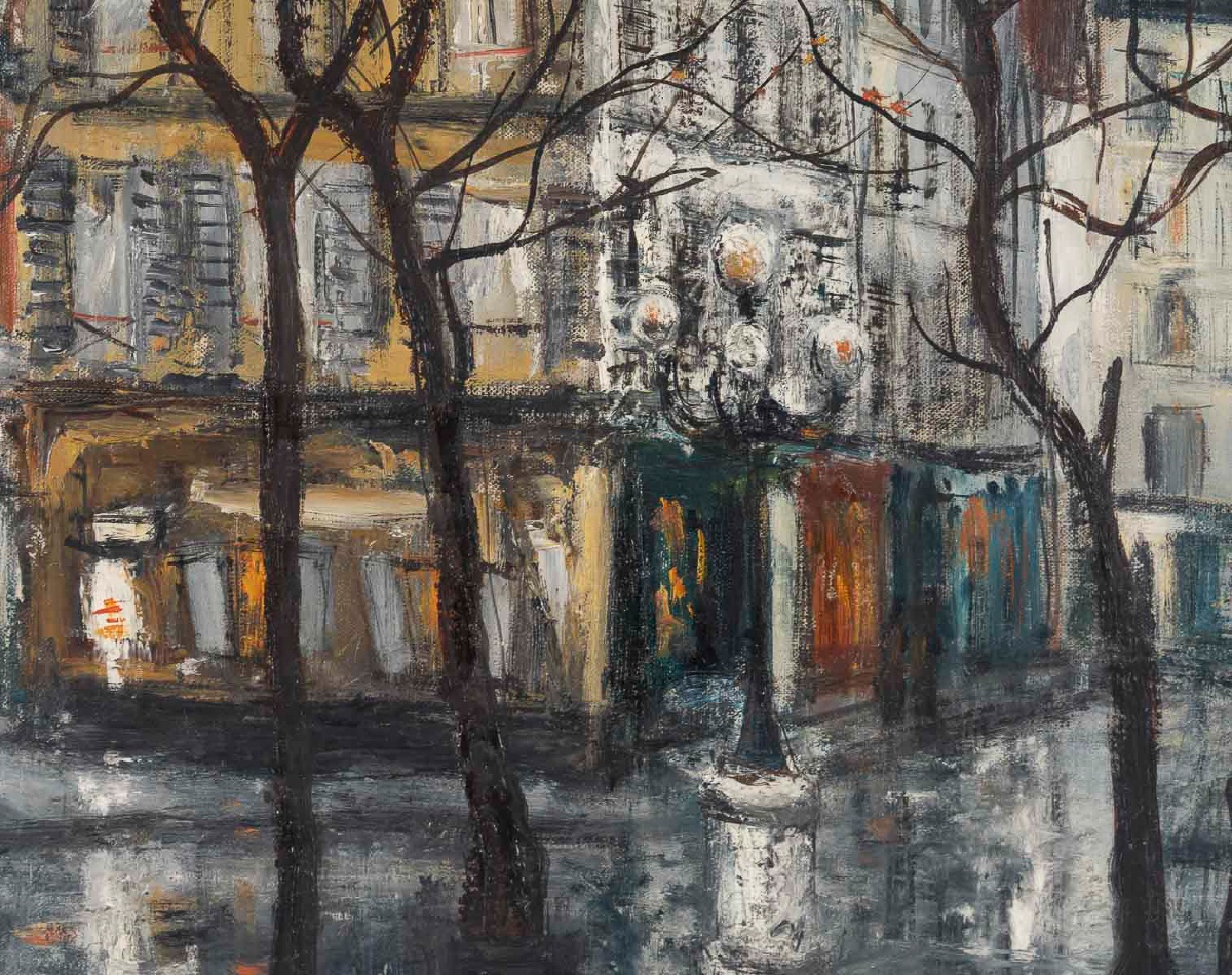 Serge Belloni (1925-2005) - La Place Furstemberg Under The Rain Oil On Canvas, Circa 1960-photo-4
