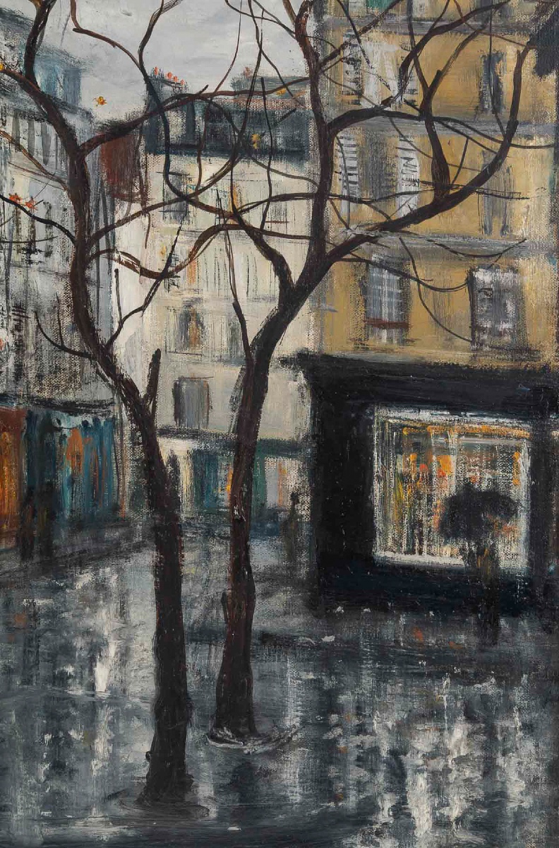 Serge Belloni (1925-2005) - La Place Furstemberg Under The Rain Oil On Canvas, Circa 1960-photo-1