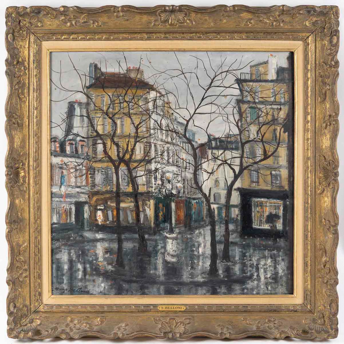 Serge Belloni (1925-2005) - La Place Furstemberg Under The Rain Oil On Canvas, Circa 1960-photo-5
