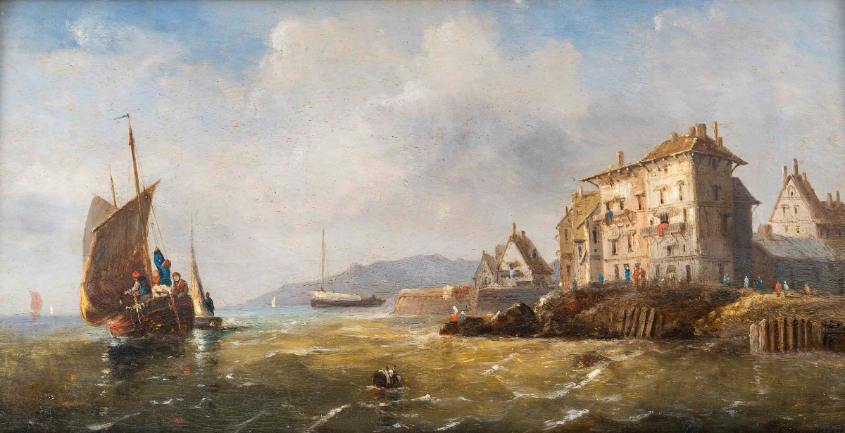 Charles-euphrasie Kuwasseg (1833-1904) Return Of The Fishermen And Landing Of The Fish-photo-4