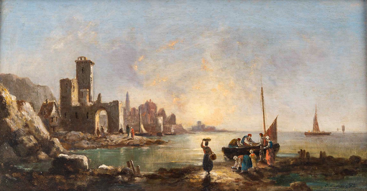 Charles-euphrasie Kuwasseg (1833-1904) Return Of The Fishermen And Landing Of The Fish-photo-1
