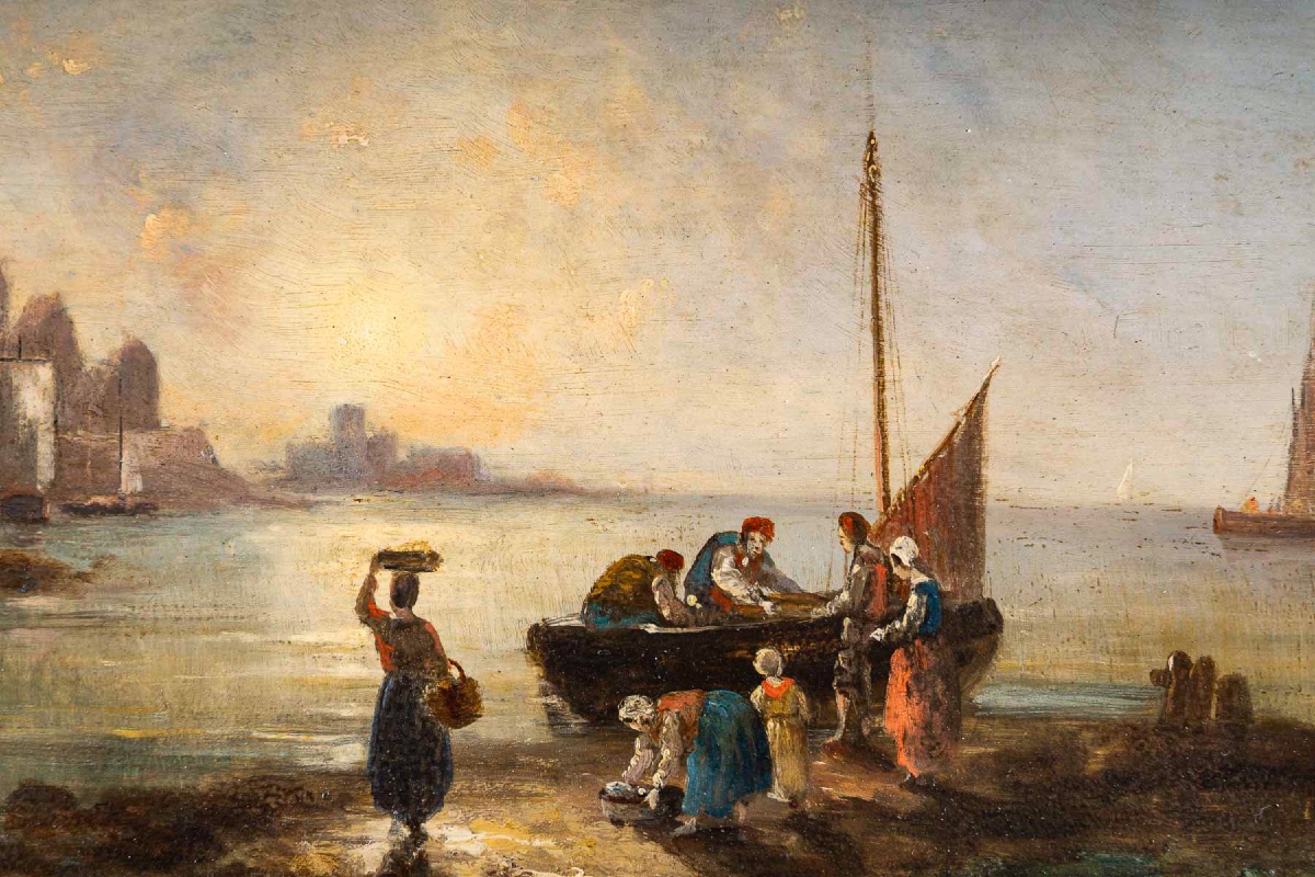 Charles-euphrasie Kuwasseg (1833-1904) Return Of The Fishermen And Landing Of The Fish-photo-2