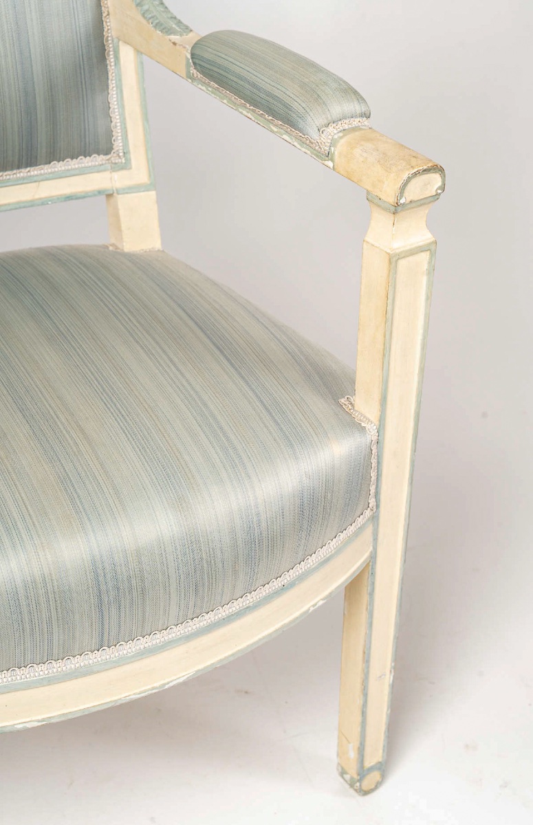 Paire de fauteuils d’époque Empire (1805-1815) en hêtre laqué à rechampi bleu-photo-4