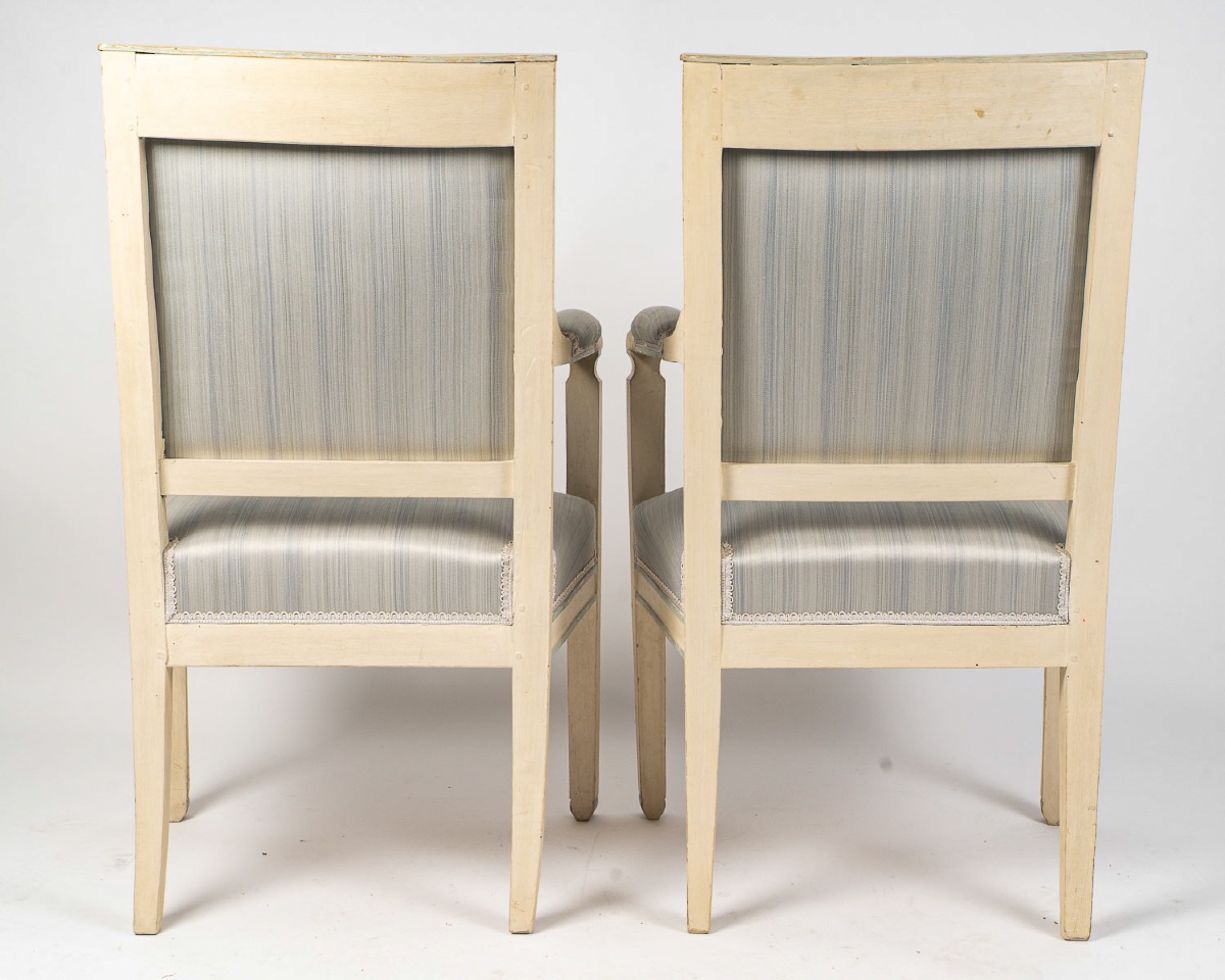 Paire de fauteuils d’époque Empire (1805-1815) en hêtre laqué à rechampi bleu-photo-2