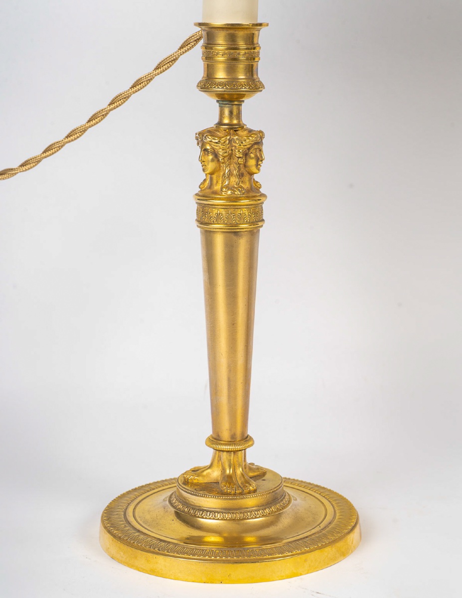Paire de Flambeaux Aux Bustes de Femmes montée en lampes attribuée à Claude Galle vers 1810-photo-3