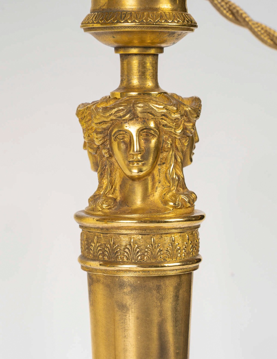 Paire de Flambeaux Aux Bustes de Femmes montée en lampes attribuée à Claude Galle vers 1810-photo-4