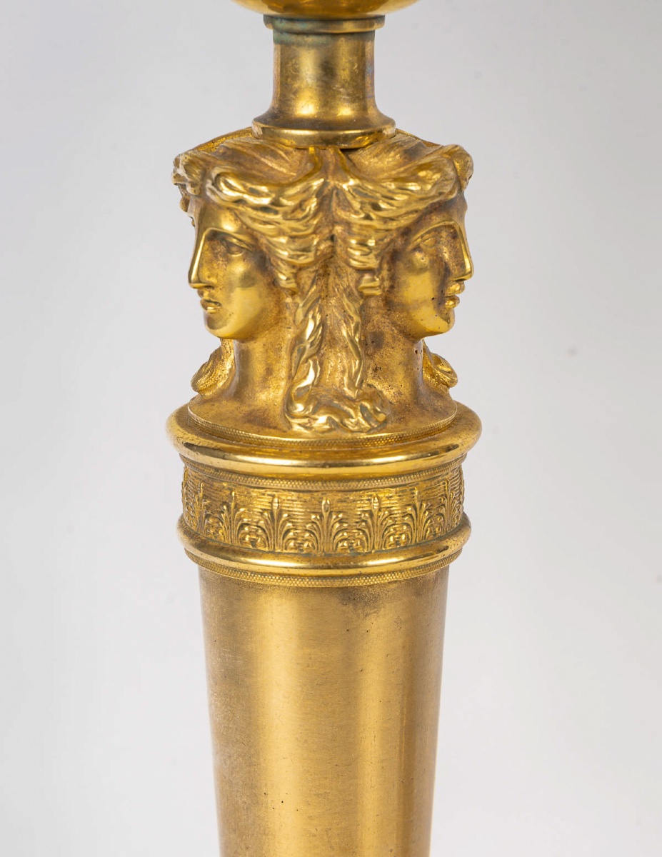 Paire de Flambeaux Aux Bustes de Femmes montée en lampes attribuée à Claude Galle vers 1810-photo-1