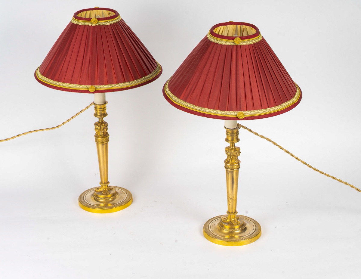 Paire de Flambeaux Aux Bustes de Femmes montée en lampes attribuée à Claude Galle vers 1810-photo-3