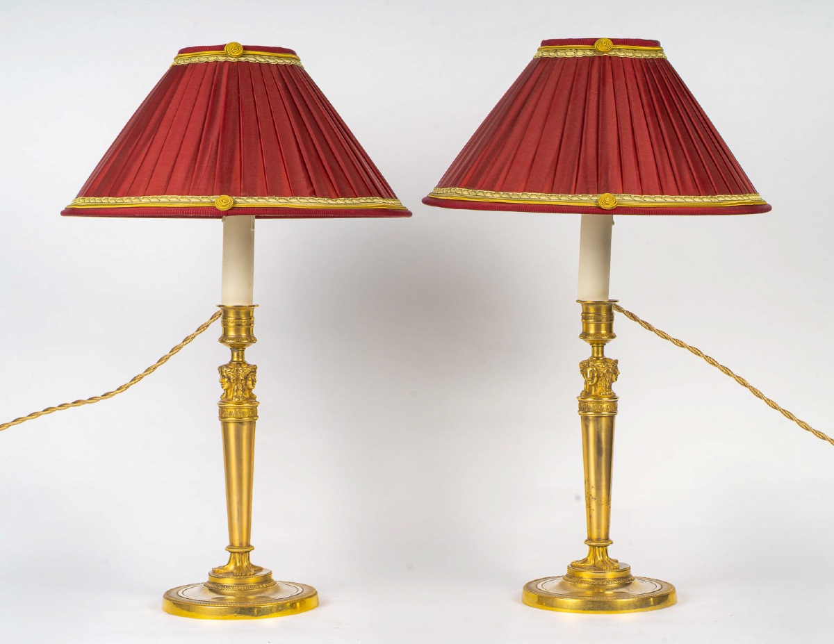 Paire de Flambeaux Aux Bustes de Femmes montée en lampes attribuée à Claude Galle vers 1810