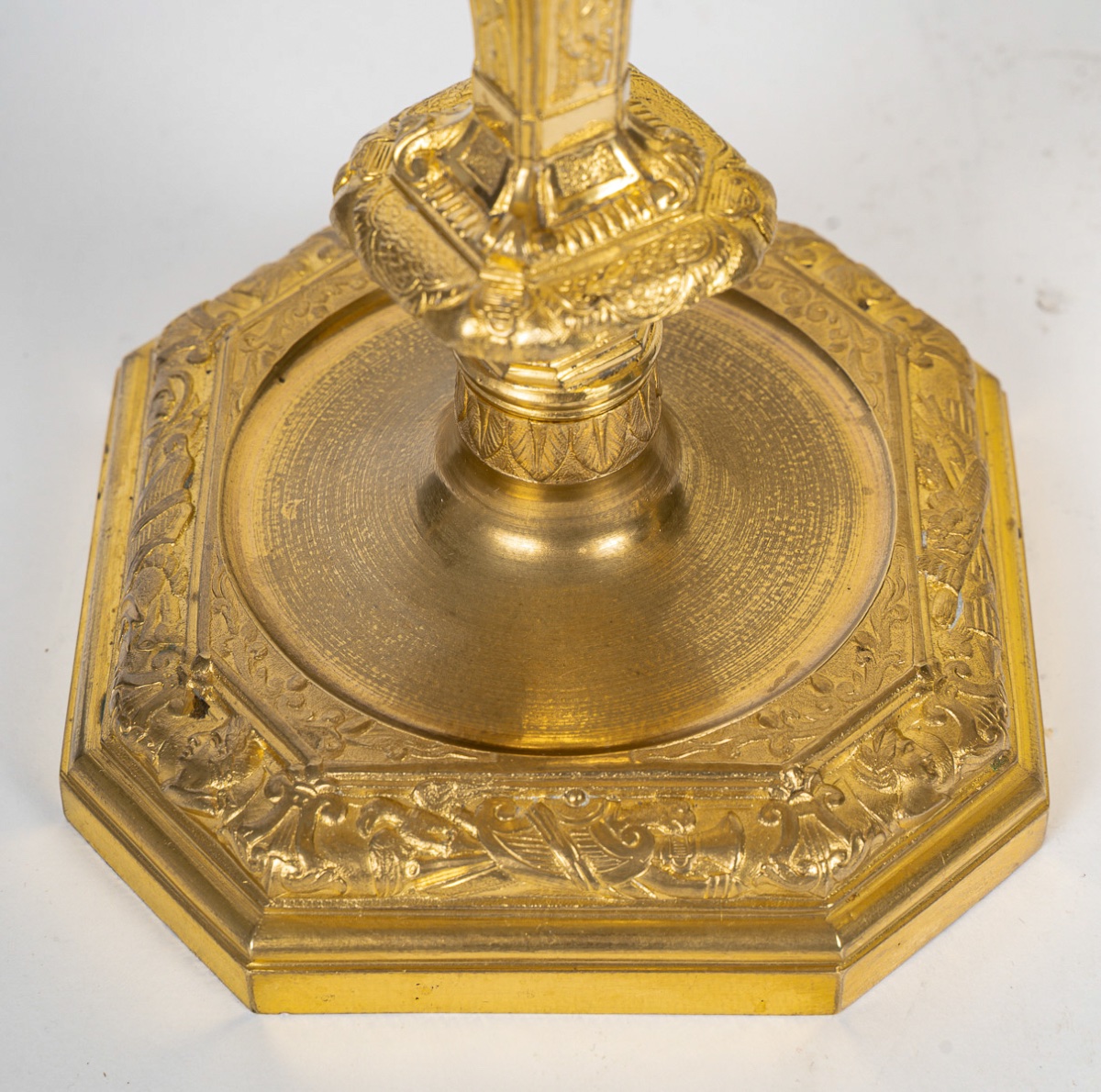 Pair Of French Regence-style Chiseled Gilt Bronze Candlesticks In The Manner Of Jean Berain-photo-2