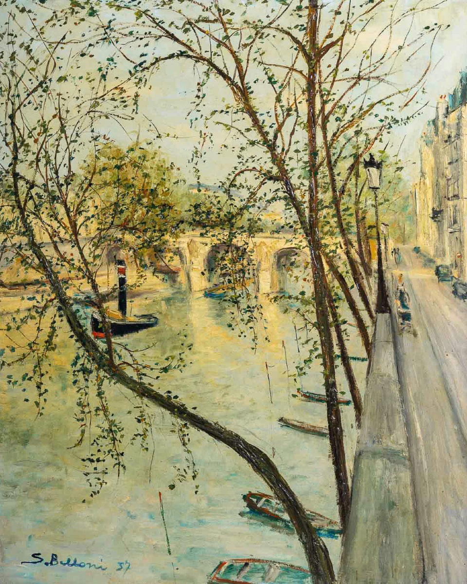 Serge Belloni (1925–2005) – Paris The Pont Marie In Spring Oil On Canvas, Circa 1957-photo-2