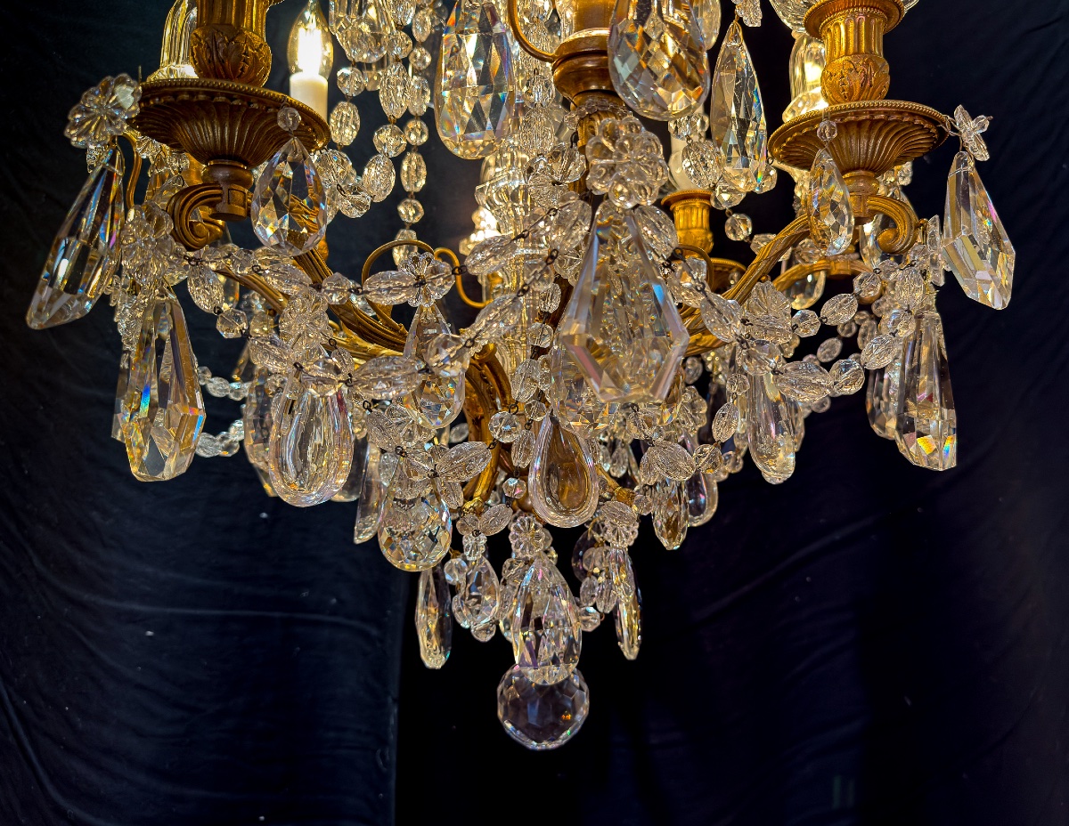 Lustre Marie-Antoinette, style Louis XVI en bronze ciselé et doré, cristal signé Baccarat-photo-3