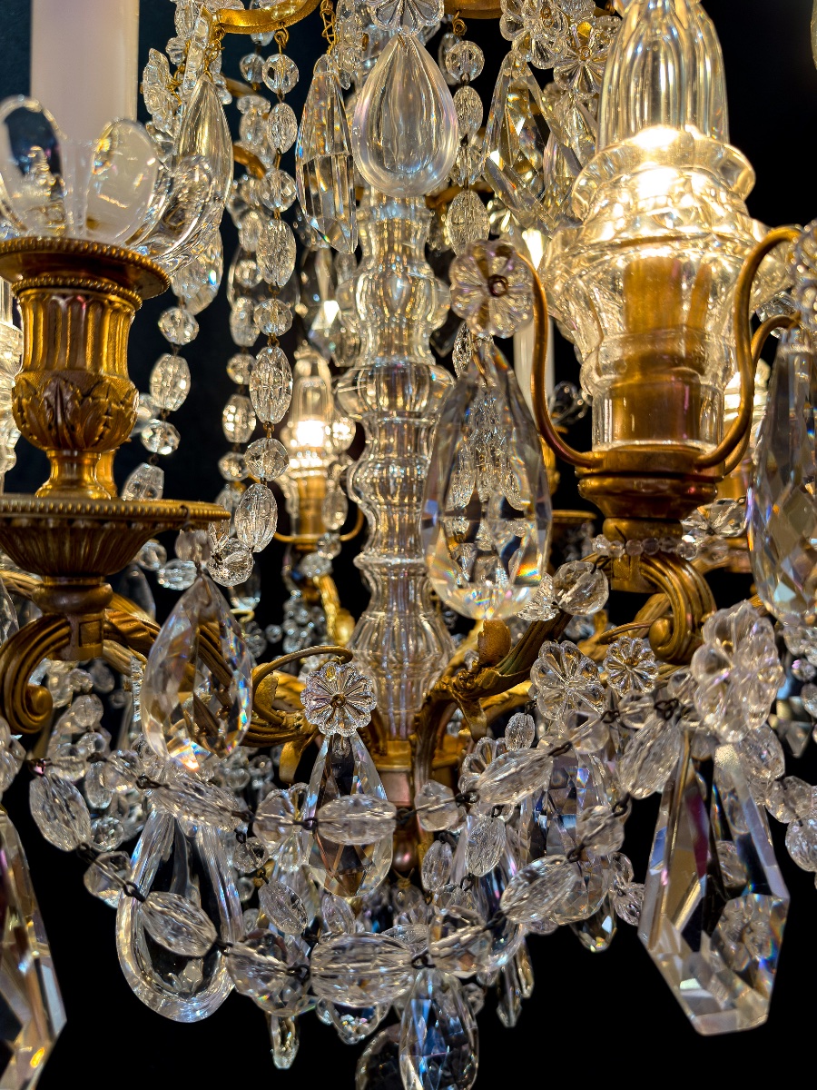 Lustre Marie-Antoinette, style Louis XVI en bronze ciselé et doré, cristal signé Baccarat-photo-4