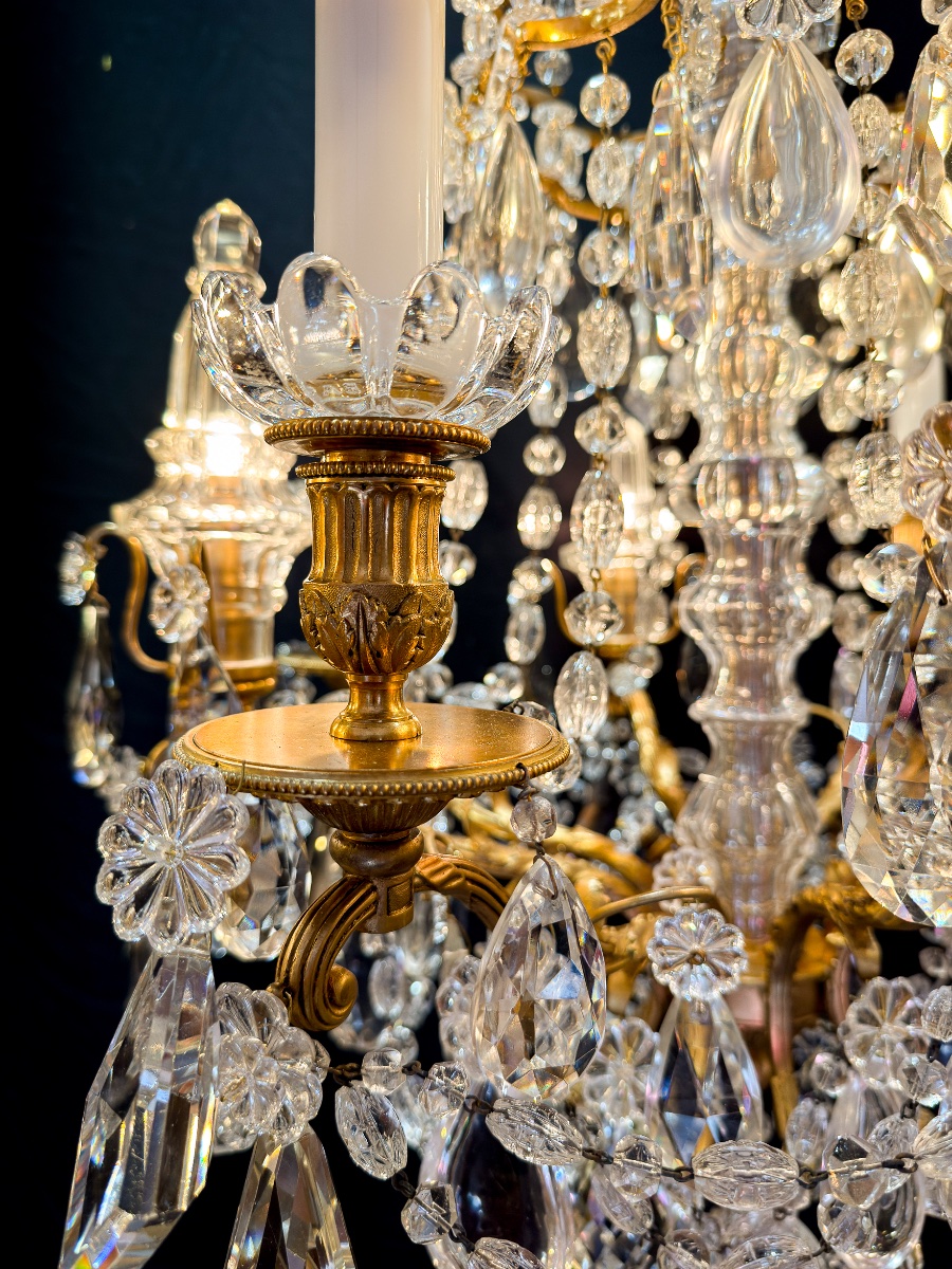 Lustre Marie-Antoinette, style Louis XVI en bronze ciselé et doré, cristal signé Baccarat-photo-6