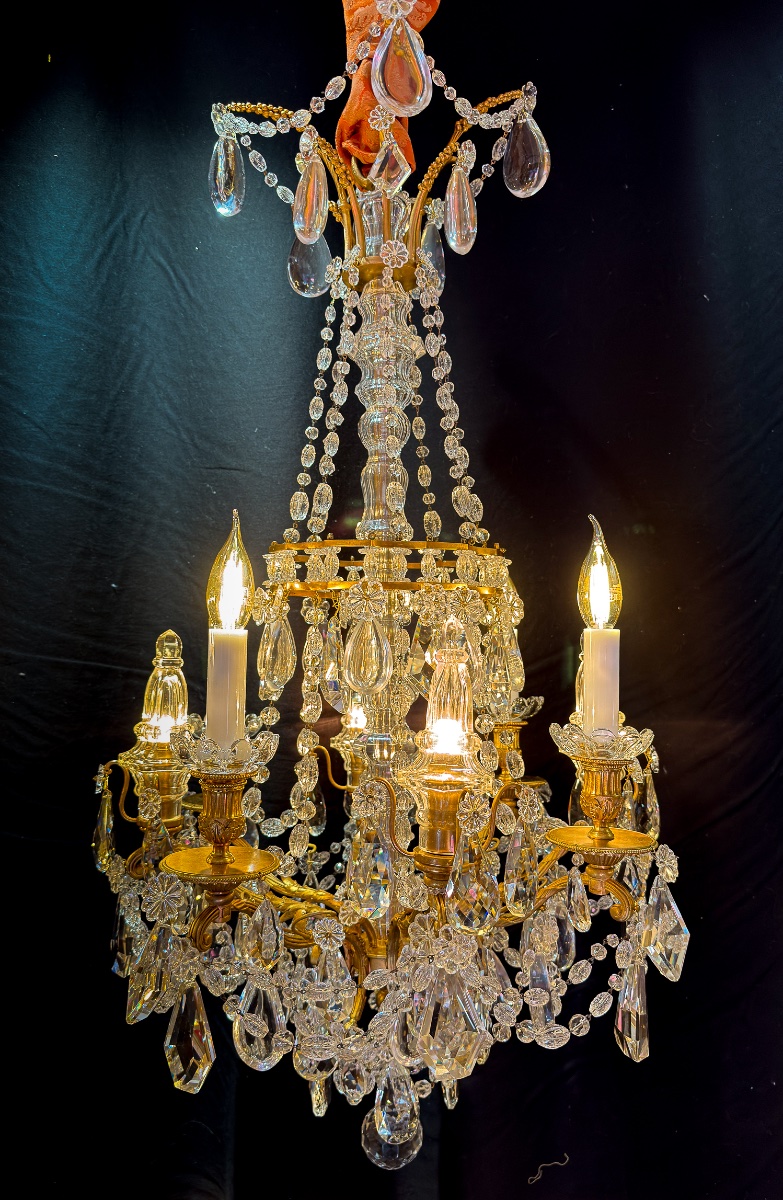 Lustre Marie-Antoinette, style Louis XVI en bronze ciselé et doré, cristal signé Baccarat-photo-8